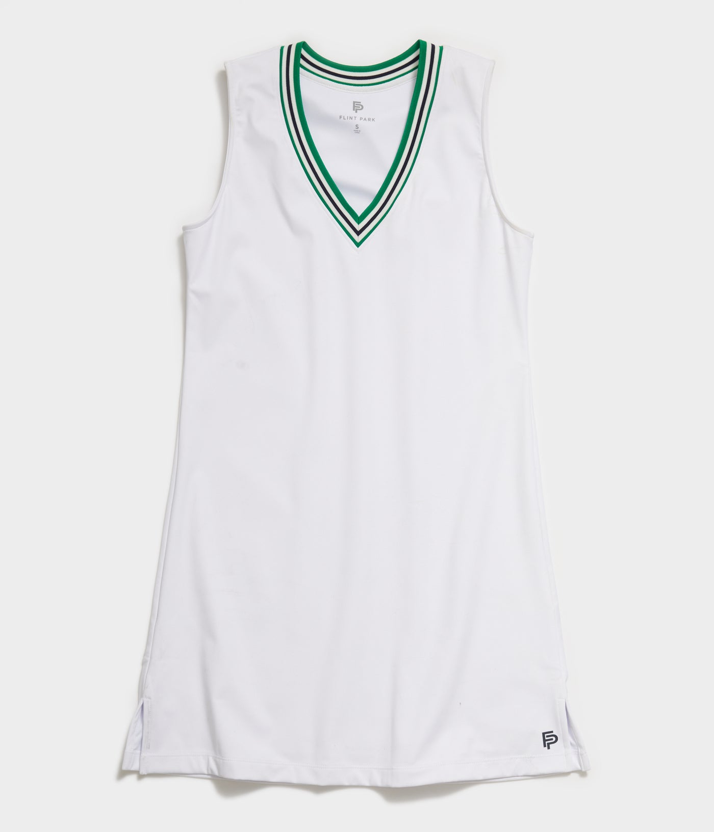 Women's Tipped V Neck White Tennis Dress by Flint Park