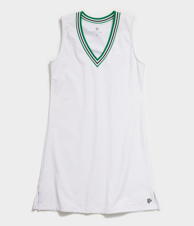 Women's Tipped V Neck White Tennis Dress by Flint Park